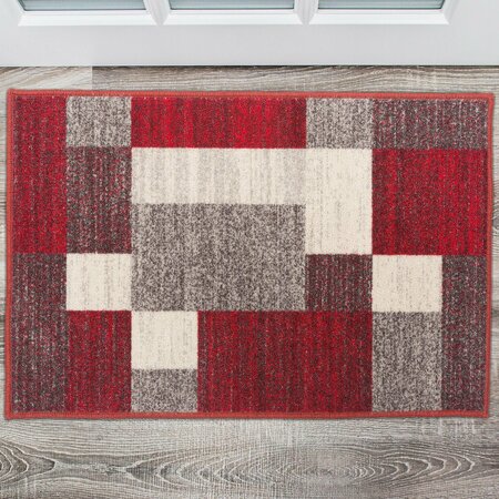 WORLD RUG GALLERY Contemporary Modern Geometric Boxes Design Non-Slip Area Rug 2' x 3' Red 506RED2X3